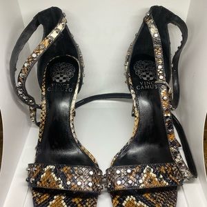 Unique Vince Camuto Strappy Snakeskin Studded Heels 7